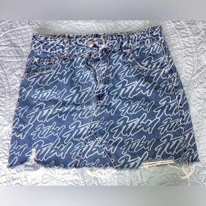 FUBU distressed denim mini skirt